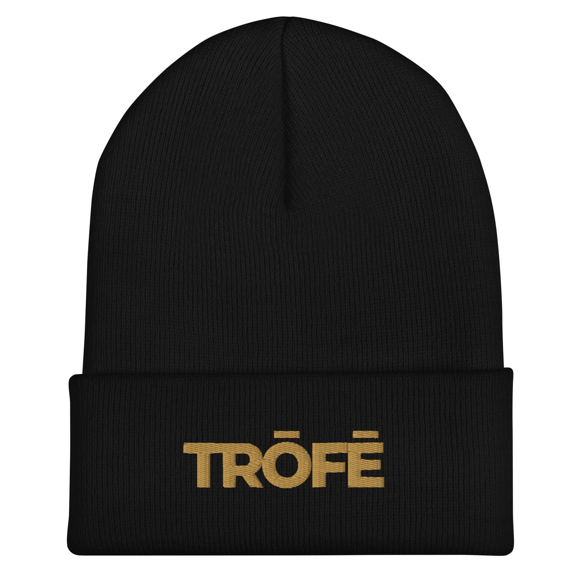 TRŌFĒ Gold Logo Cuffed Beanie front