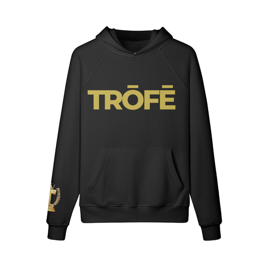 TRŌFĒ Gold Logo Hoodie front black