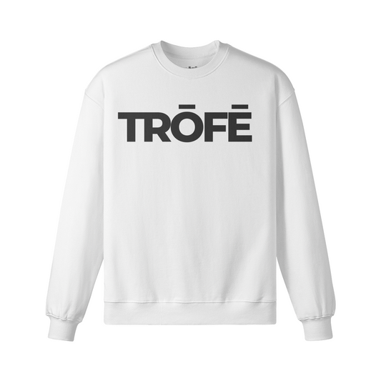 white TRŌFĒ Black Logo Sweatshirt front